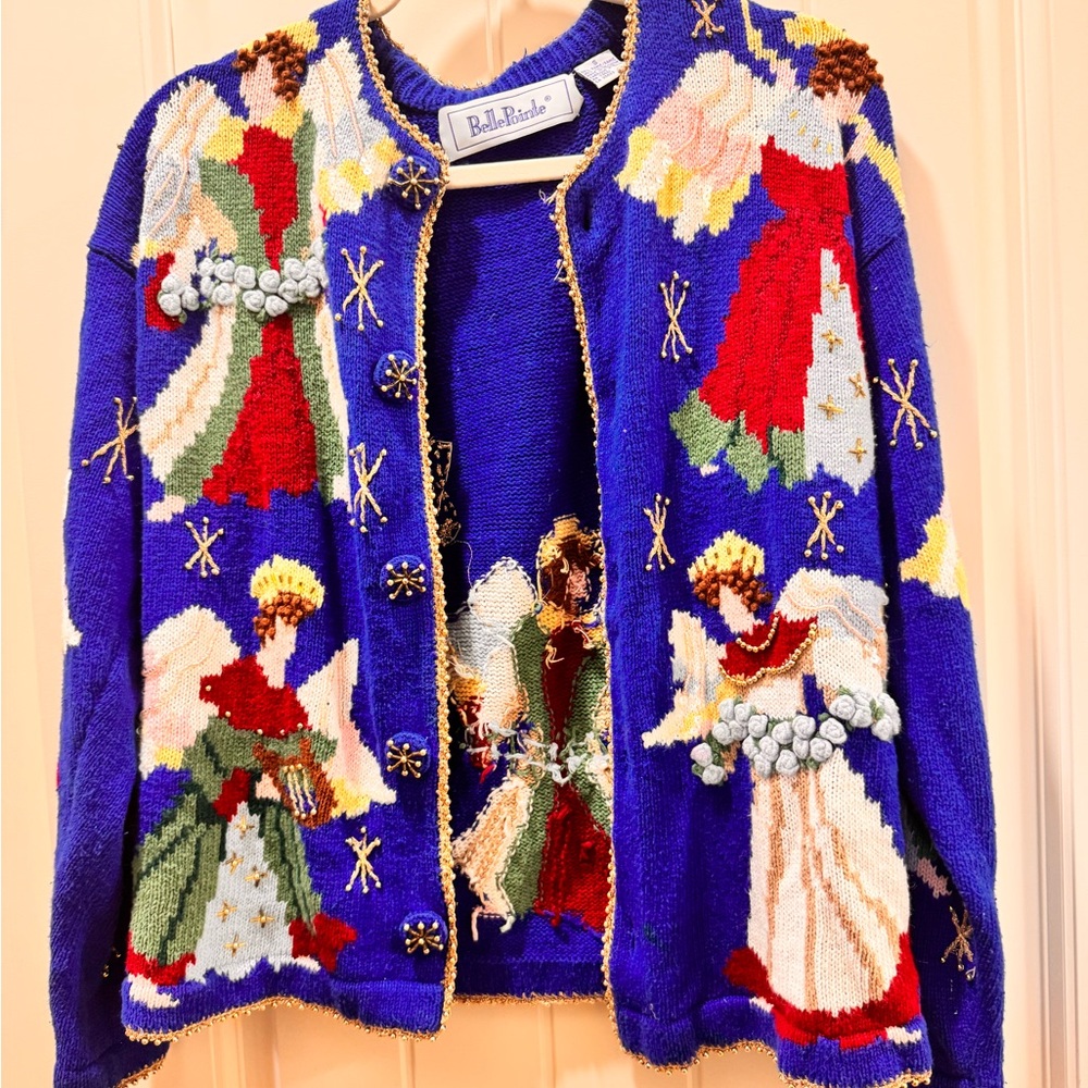 Vintage Colorful Angel Motif Cardigan